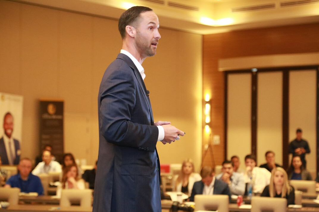 businessman giving speech
